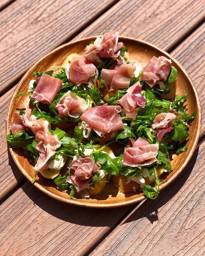 Burrata prosciutto appetizer