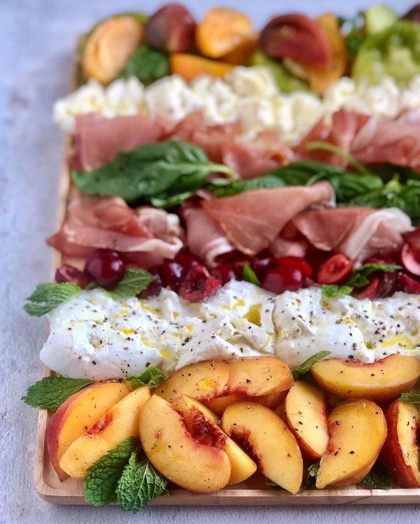 burrata and peach cheese board