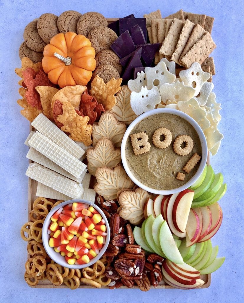 pumpkin pie hummus dessert board for fall