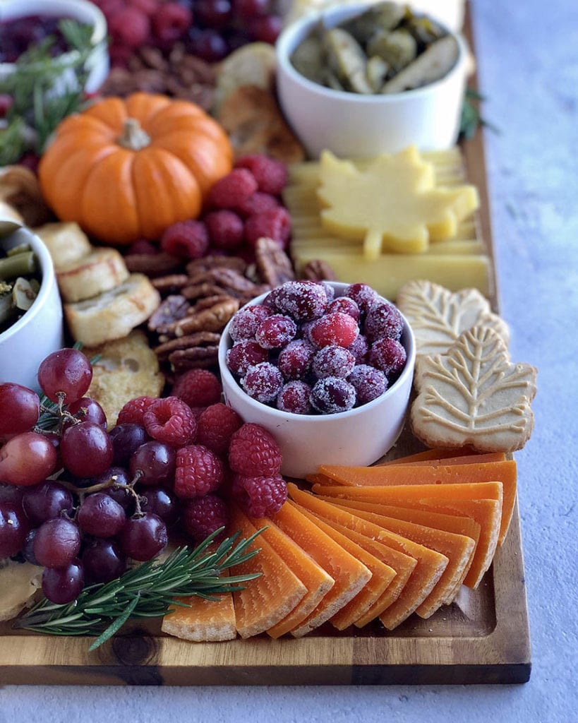 thanksgiving cheese board appetizer with mimolette