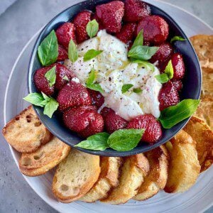 roasted strawberries and burrata