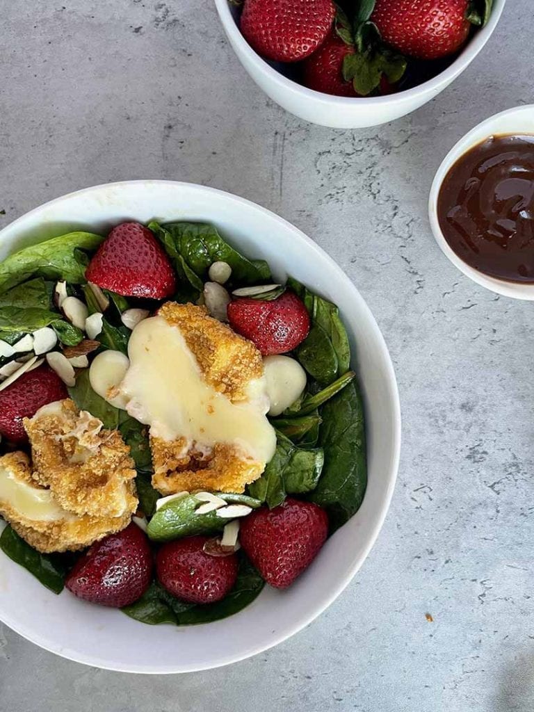roasted strawberry & crispy brie bite salad