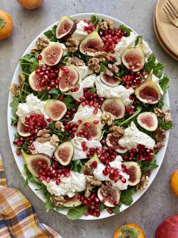 fall burrata salad pomegranate seeds