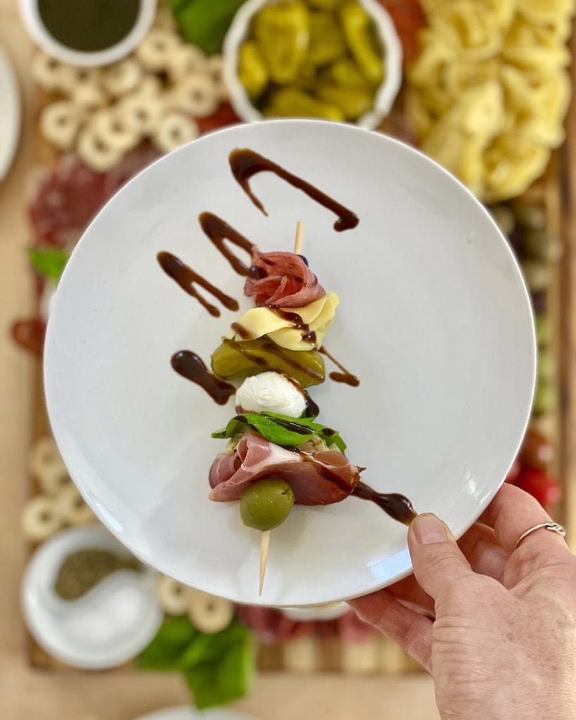 caprese skewers with balsamic reduction & bocconcini