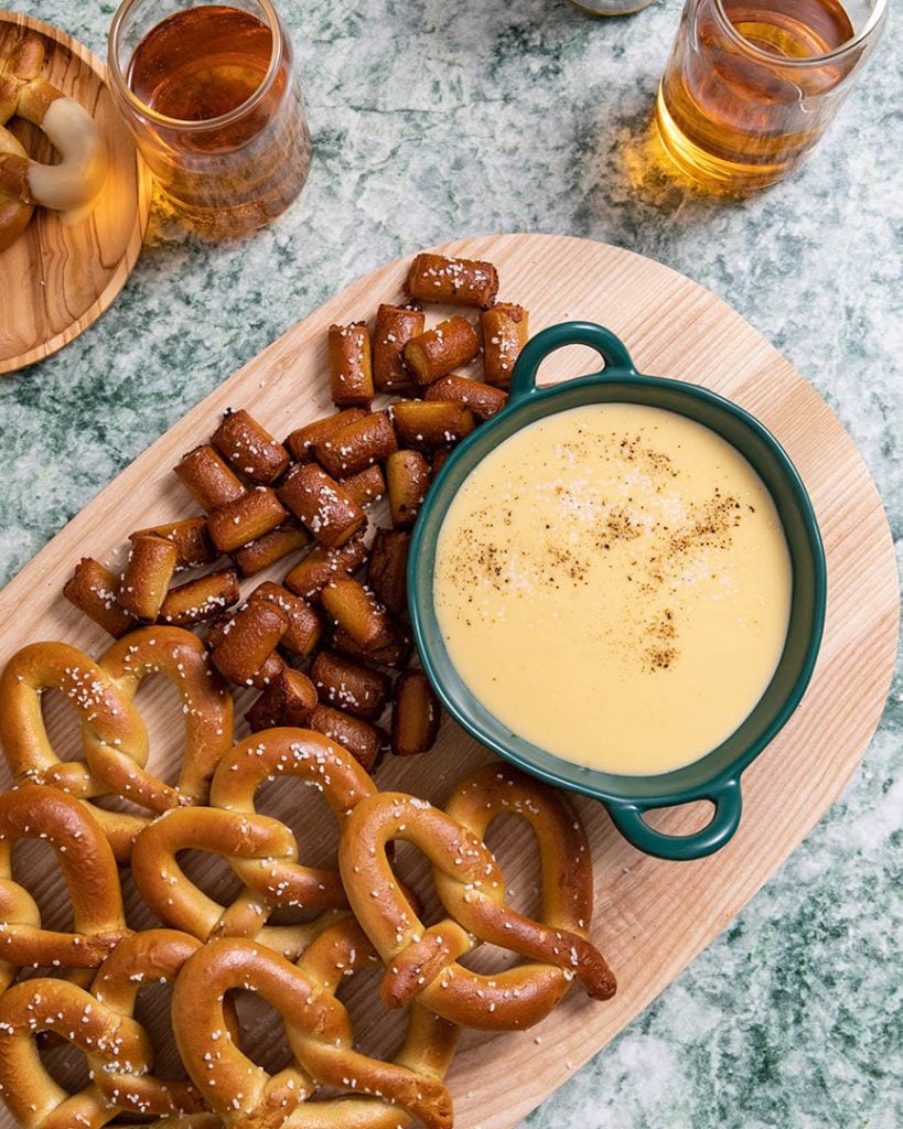 beer cheese dip with pretzels