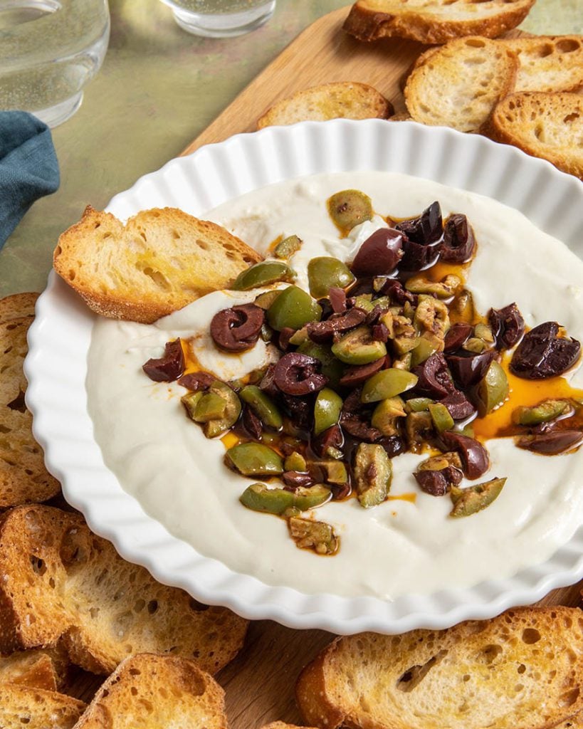 whipped feta dip with olives