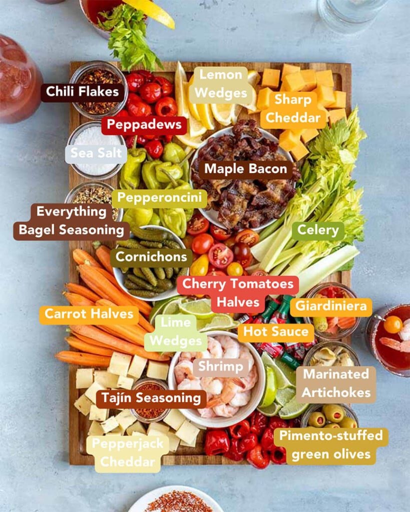 Build Your Own Bloody Mary Board Visual Ingredients List