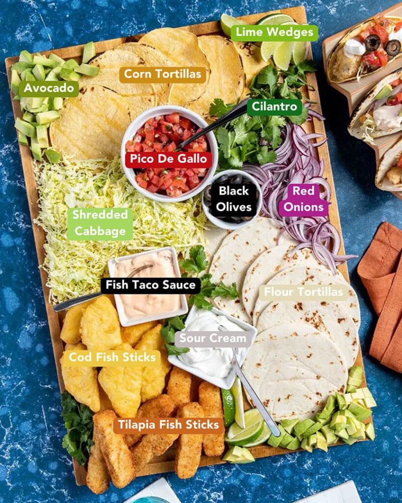 Fish taco bar setup for a party